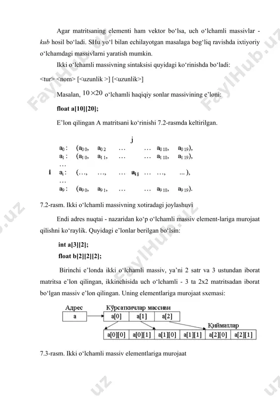t n) { p->beg = null; p->end = null; p->size = 0; p->width = n; } int main() { int i,m; int*pi; struct que ps; ini_que(&ps,sizeof(int)); for(i = 0;i<5;i++) push(&ps,&i); while(!empty(ps)) { pi = (int*)top(ps); printf("%d ",*pi); pop(&ps); } getch(); return 0; } stekka va navbatga oid variantlar 1. uchta tipli (oddiy, kvadrat va figurali) qavslardan tashkil topgan ifoda berilgan. shu berilgan ifodadagi qavslarni to‘g‘ri yoki noto‘g‘ri qo‘yilganligini aniqlovchi dastur tuzing. bunda albatta ochilgan qavs yopilgan bo‘lishi lozim. bunda ularni o‘rinlariga ham e’tibor berish lozim. qavslar to‘g‘ri bo‘lsa “to‘g‘ri”, aks holda “noto‘g‘ri” so‘zini chiqaring kiruvchi chiquvchi ({} noto‘g‘ri [{}([])] to‘g‘ri [(]) noto‘g‘ri ()]} noto‘g‘ri 2. postfiks formada (teskari polyak yozuvi) ifoda berilgan. oldin son keyin esa amallar belgisi berilgan. uning qiymatini topuvchi dastur tuzing. kiruvchi chiquvchi изоҳ 62+ 8 6+2=8 56- -1 5-6=1 735*4+- -12 7-(3*5+4)=-12 3. matrisa shaklidagi dengizni tasvirlovchi xarita berilgan (0 – dengiz, 1-quruqlik). orol sifatida faqat …