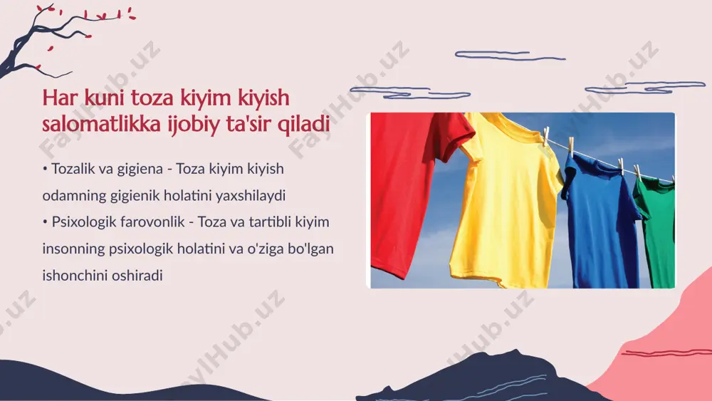 oshiradi. har bir vazifa uchun belgilangan vaqt ko'proq e'tibor va tezlik bilan bajara olish imkonini beradi. kun tartibini belgilash stressni kamaytiradi va samaradorlikni oshiradi thank you for your attention! image1.jpg image2.jpg image3.png image4.jpg image5.jpg
