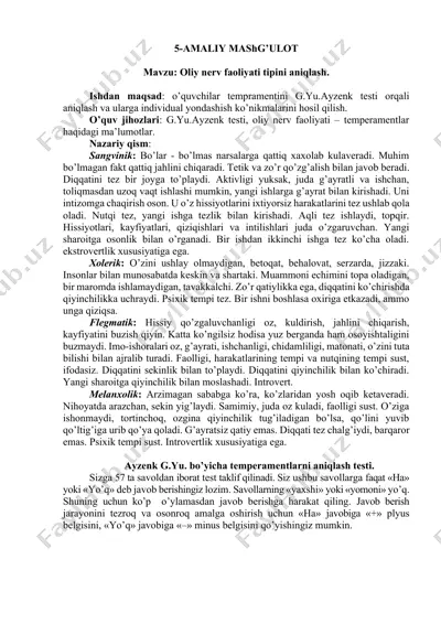 oliy nerv faoliyati tipini aniqlash — DOCX