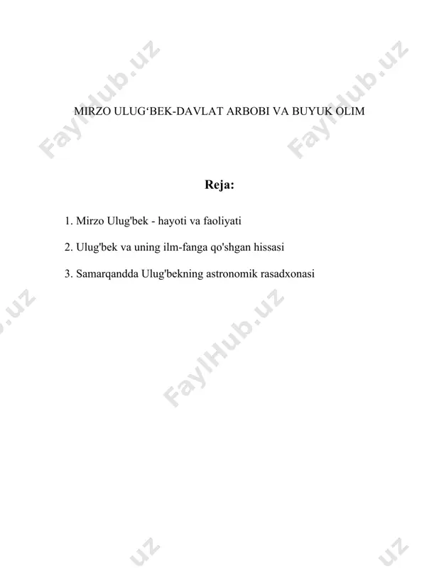 icha trigonometriya qoidalarini ishlab chiqqan. uning trigonometrik jadvallari juda aniq hisoblanib, bugun ham ilmiy qiziqish uyg'otadi. u sin, kosinus va tangenslar bilan bog'liq aniq matematikani ishlab chiqishda sezilarli hissa qo'shdi. ulug'bekning siyosiy faoliyati davomida, turkiston va kichik osiyo hududlarida ko'plab g'alabalarni qo'lga kiritish bilan birga, savdo va iqtisodiy aloqalarni rivojlantirishga katta e'tibor qaratdi. u davrida samarqandda ko'plab imoratlar qurilib, shaharning o'sishiga zamin yaratildi. mirzo ulug'bekning davridagi muhim ishlardan yana biri uning madaniy va ilmiy merosi hisoblanadi. uning samarqandni ilm-fan va san'at markaziga aylantirishga bo'lgan harakati, butun bo'layotgan zamonlar ko'plab olimlar va ziyolilar uchun ilhom manbai bo'ldi. uning madrasalarida zamonning eng yetuk olimlari dars bergan va ko'plab ilmiy asarlar yozilgan. ulug'bek hayoti fojiali tugadi. 1449-yilda, shohrux vafotidan keyin, o'g'li abdulaziz bilan yuzaga kelgan kelishmovchiliklar tufayli o'ldirildi. uning vafoti bilan temuriylar davrining eng buyuk olimlaridan biri bu dunyoni tark etdi. ulug'bekning ilmiy ishlari va merosi bugungi kunda keng e'tirof etilib, u ko'plab …