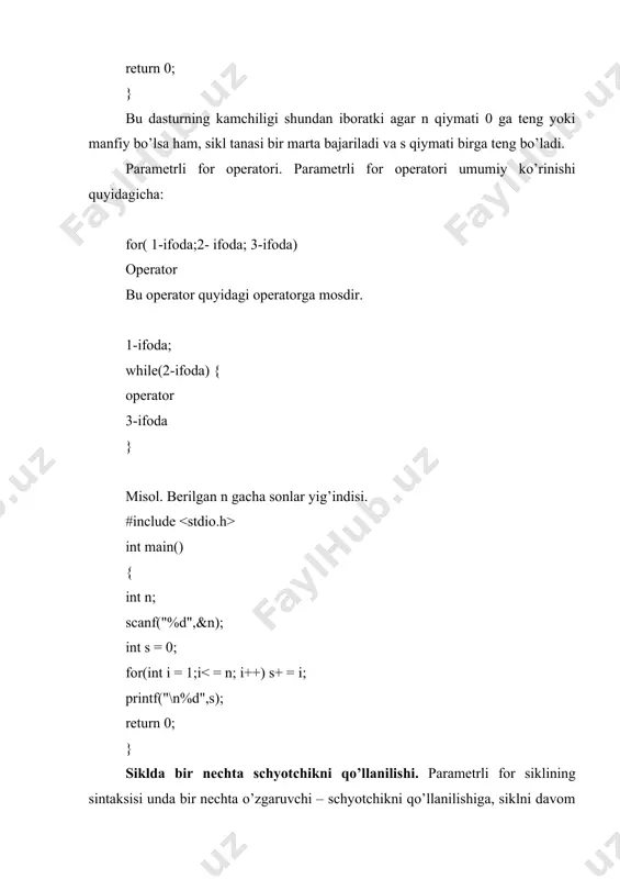 takrorlanuvchi jarayonlar va ularni dasturlash. for, while va do operatorlari yordamida takrorlanishlarni dasturlash - Page 4
