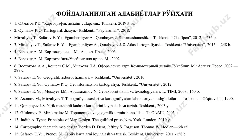 spekt (nuqtaiyi nazar) hisoblanadi. buning natijasida multimedik asarning individual uslubi yaratiladi. atlas yoki kartaning jildi, muqovasiga bezak berish va kartalar seriyasining hajmi va ularga keng qamrovli dizayn elementlarini kiritish natijasida hech qanday cheklovlar bo‘lmaydi, chunki elektron tashuvchilar katta hajmga ega va qog’oz materiallaridan ancha arzon turadi. kompyuter grafikalari kartalarning badiiy ranglarda bezalishi va yuqori grafik sifatini ta’minlaydi. atlas yoki kartaning mazmuni, uning dizayni orqasida yo‘qolib qolmasligi uchun kompyuter grafikalaridan ehtiyotkorlik bilan foydalanish kerak. https://atu.decentralization.gov.ua/#mapa an’anaviy kartografiyadagidek, matnlar multimedik asarlarning ajralmas qismi bo‘lib qoladi. ular geografik tavsiflar kartalarni ishlatish bo‘yicha metodik tushuntirishlar, ma’lumotlar, geografik nomlar ko‘rsatkichlarini o‘z ichiga oladi. matnlar kartalarni tarixiy va madaniy xarakterdagi ma’lumotlar bilan tushuntiriladi va to‘ldiradi. bundan tashqari karta tuzish uslublari va manbalarini ko‘rsatadi, undagi axborotni baholashga yordam beradi hamda ilmiy amaliy yo‘nalishda ishlatishga yo‘naltiradi. matn va kartalar o‘rtasidagi bog’liqlik turli matnlarni taqqoslashga yordam beradi va uning takrorlanishini istisno qiladi. matnlar esa, rasmlar, diagrammalar, fotosuratlar bilan bir …