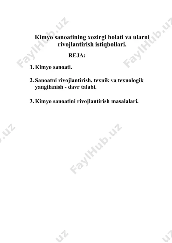 and kimyo zavodi, olmaliq "ammofos" ajda ammofos, oddiy va ammoniylashgan superfosfat, qumoq ammfos kabi fosforli oʻgʻitlar ishlab chiqariladi. respublika k.s. korxonalari bir yidda 2,8 mln. t azotli, 1,25 mln. t fosforli oʻgʻitlar i.ch. quvvatlariga ega. k.yeda mineral oʻgʻitlar i.ch. hajmi respublika q.x. ehtiyojlarini toʻla taʼminlashi bilan birga ularning bir qismi chetga ham chiqariladi. sulfat kislotasi k.s. tarmoqlari uchun muhim xom ashyodir. respublikada sulfat kislota ishlab chiqaradigan yirik quvvatlar olmaliq "ammofos" aj, samarqand kimyo zavodi, navoiy kon-metallurgiya k-ti, olmaliq konmetallurgiya k-tida barpo etilgan. soda sanoatining markaziy osiyo mamlakatlarida yagona boʻlgan korxonasi — qoʻngʻirot soda zavodi qurilishi 1995 y.dan boshlandi (yillik loyiha quvvati 210 ming t soda) va 2004 y.da ishga tushiriladi. oʻsimliklarni himoya qilishning kimyoviy vositalari (defoliant, desikat, gerbitsid, insektitsid, foʻngitsidlar) fargʻona "azot" ishlab chiqarish birlashmasida (1965 y.dan, magniy xlorat defolianti), navoiy "elektrokimyo zavodi" aj (1960 y.dan, gerbitsidlar — nitran, kotoraya, bronotak, insektitsidlar — fozalon, treflan va b.) ishlab chiqariladi. respublika …