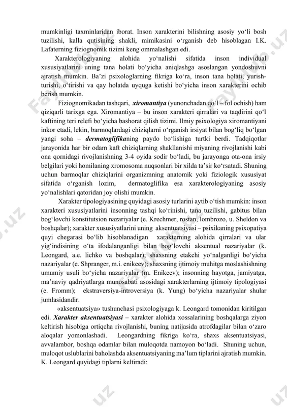 yomon» - hayotdan faqat yomonlik kutib yashaydigan tuzalmas pessimistlarning nuqtai nazari. insonning mehnatga va boshqa faoliyat turlariga munosabati mehnatsevarlik, ishdagi qiyinchiliklarni bartaraf etish, vijdonan bajarish va boshqalarni belgilab beradi. ushbu guruhning salbiy sifatlariga ishyoqmaslik, tanballik, darbadarlik va boshqalar kiradi. narsalarga inson mehnatining mahsuli sifatida munosabat bildirish puxtalik, tejamkorlik va boshqalarda, salbiy sifatlar – g‘arazgo‘ylik, xasislik, cheksiz manfaatdorlik, mezonlarga, «dabdabali hayotga» to‘xtovsiz havasdir. har bir odamda o‘ziga nisbatan munosabati – «men-konsepsiya»siga intilish mavjud. haqiqiy «men» obrazi bir qator tarkibiy qismlar: kognitiv – tashqi ko‘rinish obrazi, ahloqiy sifatlar, psixik xususiyatlar, ijtimoiy ahamiyatlilik; emotsional – o‘ziga hurmat, o‘zidan mamnunlik, o‘zini tahqirlash va boshqalar; davo-irodaviy – o‘zini tasdiqlash tilagi, boshqa idividlar tomonidan afzalliklarining tan olinishidan iborat. inson shaxsining barcha qirralarini shartli ravishda motivatsion va instrumental turlariga bo‘linishi mumkin. motivatsion qirralar faoliyatni qo‘zg‘atadi va yo‘naltiradi, instrumental esa unga ma’lum uslub beradi. xarakter shaxsning motivatsion qirrasi kabi faoliyat maqsadini tanlashda namoyon bo‘ladi. lekin, maqsad aniqlab olinganda, …