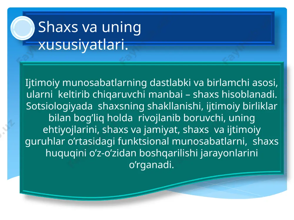 pozitsiyalar 3 hulq-atvorni strategik tashkil etish 4 sotsial aktivlik insonning ijtimoiylashuv va tarbiya asosidagi shaxsga xos xususiyatlarining shakllanish jarayonini qator ob’ektiv va sub’ektiv faktorlar bilan asoslash mumkin: sotsial ehtiyojlar va qiziqishlar tizimi, ilgari aytib o’tganimizdek, shaxsning ijtimoiylashuvi va tarbiyasi asosini tashkil etadi. ehtiyojlar inson faoliyatining va hulq-atvorining birlamchi, asosidir, ularni yuzaga keltiruvchi kuchdir. shaxsning sotsial yo’nalishi va dunyoqarashi sistemasiga programmalar, maqsadlar, ishonch-e’tiqodlar va baholovchi kriteriylar yig’indisi kiritiladi. ular shaxsning afzalroq va majburiy fe’l- atvorini belgilaydi. fe’l-atvorni ichki strategik tashkil etish tizimini ijtimoiylashuvining asoslovchi mexanizmlarini harakatga keltirish «vositasi» sifatida qarash mumkin. u bir tomondan shaxsning ehtiyojlari qiziqishlari orientatsiyalari va pozitsiyalari va ikkinchi tomonda uning aktivligi o’rtasida «ko’prik» sifatida namoyon bo’ladi. ijtimoiylashuvning shaxsga xos tizimlari konkret – tarixiy xarakterga ega va shaxsning ijtimoiylashuvi jarayoni mohiyatini ochib beruvchi ijtimoiy munosabatlar tipi va xarakteriga bog’liq. deviant fe’l-atvor va uning klassifikatsiyasi. deviatsiya (lotincha chetga og’uvchi fe’l-atvor degan ma’noni beradi) ko’pgina hollarda sotsial sanktsiyalarga muhtoj bo’ladi. …