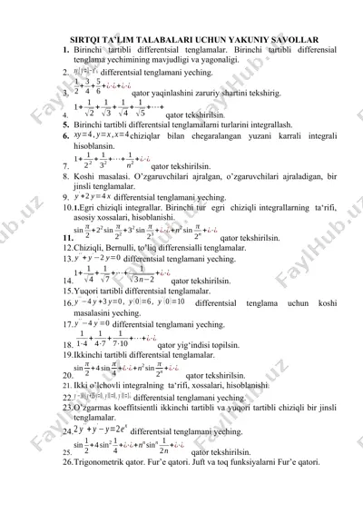 sirtqi ta’lim talabalari uchun yakuniy savollar — DOCX