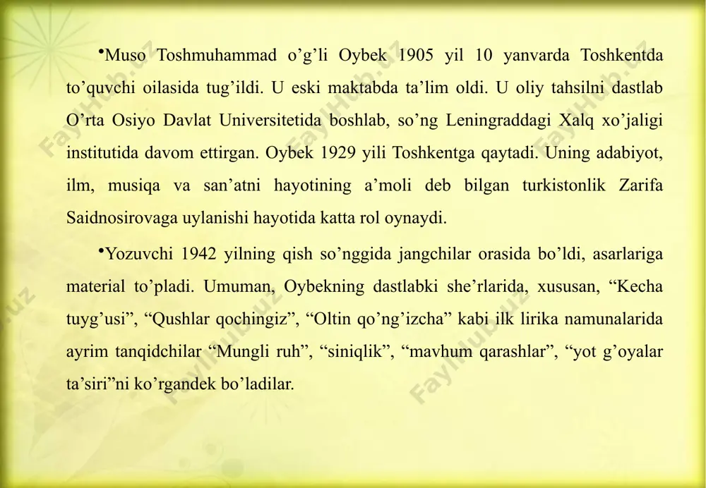 oybekning hayoti va ijodi - Page 5