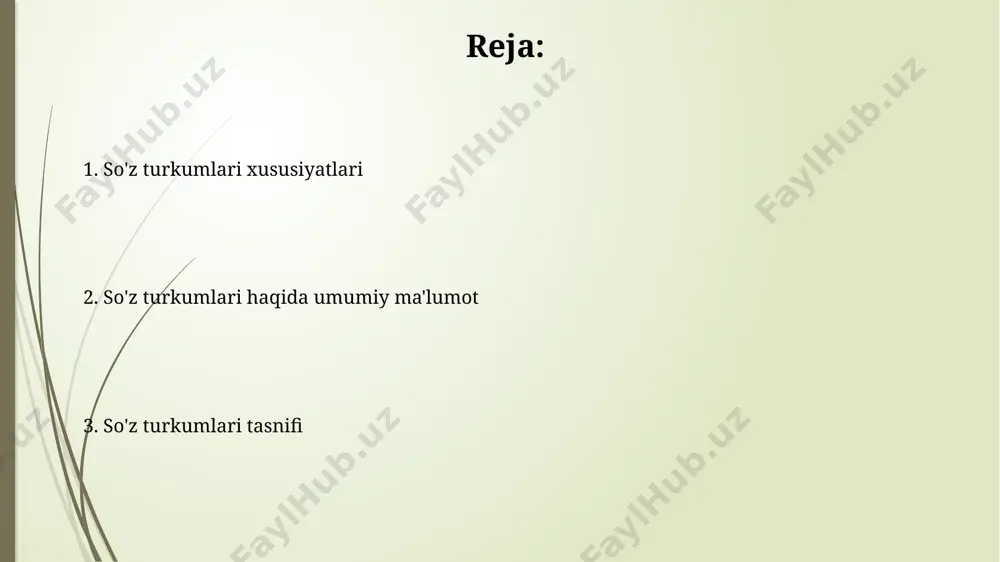oki aniqlashtiradi. ularning soni 3 ta. sonlar matematikada sonlarning 2 ta asosiy toifasi mavjud: diskret sonlar (butun sonlar kabi) va uzluksiz sonlar (haqiqiy sonlar kabi). ushbu farq ularning hisoblanish usullarida namoyon bo'ladi. sonlarni ifodalashning 3 ta asosiy usuli mavjud: raqamli, so'zli va rim raqamlari. har bir usul turli maqsadlar va kontekstlarda qo'llaniladi. bogʻlovchilar qoʻshma gaplarda bogʻlovchilar asosiy va qoʻshimcha qismlarni bogʻlashda, jumladan, 3 ta asosiy turdagi qoʻshma gaplarni ajratishda muhim rol oʻynaydi. bogʻlovchilarning ma'no va vazifasiga qarab, ular 7 ta asosiy guruhga boʻlinadi, ularning har biri oʻziga xos xususiyatlarga ega. feʼllar feʼllar, gapning bosh aʼzosi boʻlib, harakat, holat yoki mavjudlikni bildiradi va odatiy ravishda feʼlning 3 ta asosiy shakli (hozirgi, oʻtgan, kelasi zamon) mavjud. baʼzi feʼllar oʻziga toʻldiruvchi soʻzlarni talab qiladi (masalan, "oʻqish" feʼli "kitob" soʻzini talab qiladi), boshqalari esa toʻldiruvchisiz qoʻllanishi mumkin (masalan, "kulish"). bu feʼllarning valensiyasi deb ataladi. otlar otlar, sinonim va antonimlar kabi leksik birliklar bilan chambarchas …