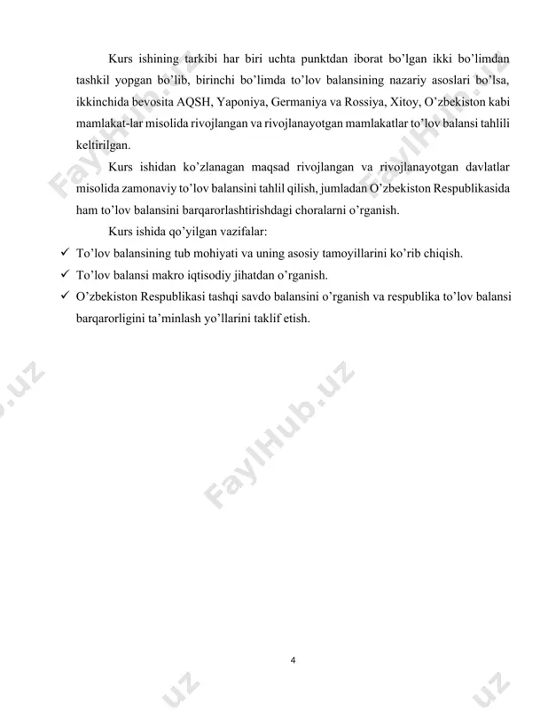 . mazkur holatni yanada yaqqolroq tasavvur etish uchun haqiqatda mamlakatga kirib kelgan va chiqib ketgan valutaviy tushum va to’lovlar nisbatini olish mumkin. mamlakatning to’lov balansi sanoat korxonalari balansiga o’xshab emas, balki bank balansiga o'xshash holda tuziladi. masalan, 0’zbekistondagi korxona 100 ming aqsh dollarlik mahsulotni eksport qilib, to’lovni uch oy davomida olishga sotib oluvchi bilan kelishgan. 0’zbekiston to'lov balansida dastlab mazkur summa tovarlar eksporti sifatida balansining kredit qismida yoziladi va bu xorijdan to’lovni talab qilish huquqini beradi. so’ngra ushbu summa qisqa muddatli kapital sifatida to’lov balansining debet qismida aks ettiriladi va u 0’zbekistondan qisqa muddatli kapital- ning chiqib ketishini anglatadi. ya’ni 0’zbekistonlik eksportyor xorijiy importyorga 3 oylik kredit bergan deb hisoblanadi. bunda o’zbekistonning xorijdagi aktivlari ortadi va to’lov balansining kapital qismi debetlanadi. mazkur operatsiyani quyidagi shaklda yozish mumkin: 1-jadval tashqi iqtisodiy operatsiyalar kredit (+) debet (—) tovarlar eksporti, ming aqsh dollarida 100 — qisqa muddatli kapital chiqishi ming aqsh dollarida — …