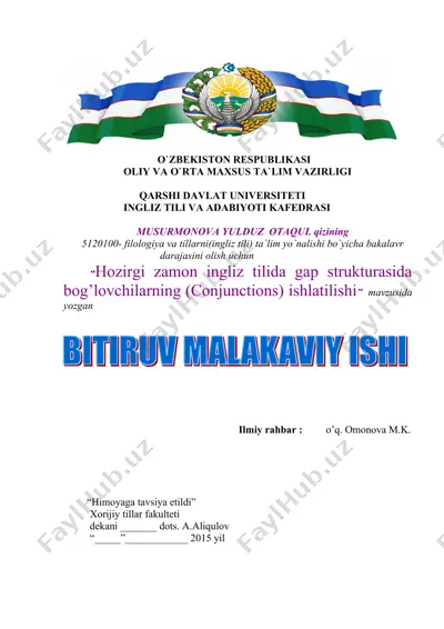hozirgi zamon ingliz tilida gap strukturasida bog’lovchilarning (conjunctions) ishlatilishi (2) — DOC