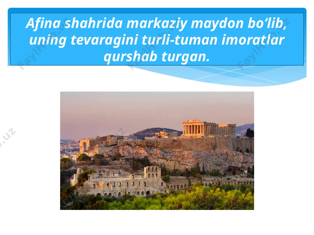 o‘lgan. 1. xaritadan afina davlatini ko‘rsating va uni tasvirlab bering. 2. demokratiya nima? afinada demokratiya qaysi shaklda namoyon bo‘ldi? 3. solon islohotlari o’tkazilgandan keyin aholi turmushida qanday o’zgarishlar bo’ldi? 4. solon islohotlari bo’yichaafina davlat boshqaruvining asosiy organlarini sanab bering. 5. “perikl asri” deganda nimani tushunasiz? savol va topshiriqlar image2.jpeg image3.jpeg image4.jpeg image5.jpeg image6.jpeg image7.jpeg image8.jpeg image9.jpeg image10.jpeg image11.jpeg image12.jpeg image13.jpeg image14.jpeg /docprops/thumbnail.jpeg