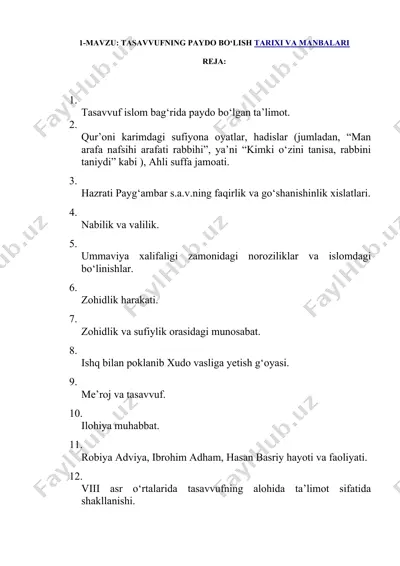 tasavvufning paydo bo‘lish tarixi va manbalari — DOC