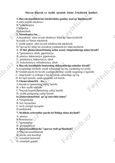 buyrak va siydik ajratish tizimi tezligini o'rganish — DOCX