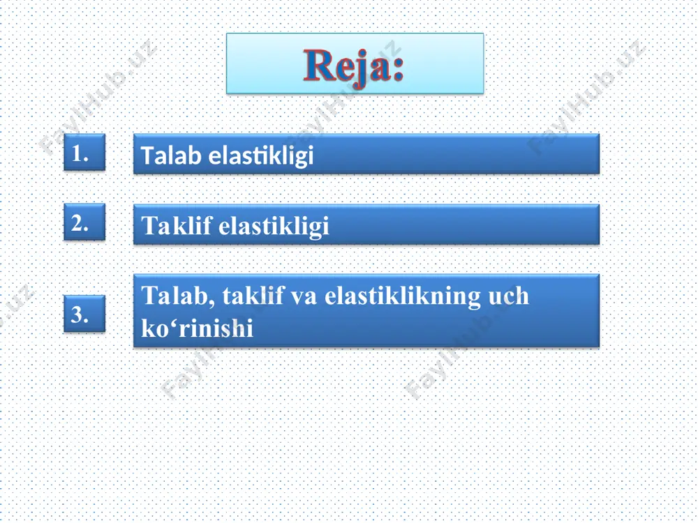 tik talabdir. shifokor koʻrigining narxi oshgani bilan insonlar shifokor qabuliga yozilishni kamaytirishmaydi, hatto kamroq borishi mumkin boʻlsa ham. bunga teskari ravishda talab qilinadigan qayiqlar miqdorining kamaytirishga olib keladi. bunga sabab koʻpchilik odamlar shifokor qabuliga muhimlik sifatida qayiqlarni esa qulay hayot kechirish sifatida baholaydi albatta. tovar muhimlik yoki qulaylik sifatida baholanishi nafaqat tovarning vaqtinchalik ma’lumotiga, balki sotuvchining afzalliklariga ham bogʻliq. bunga ahamiyat bermaydigan qiziquvchi dengiz suzuvchisi uchun qayiqlar noelastik, doctor uchun qulaylik va elastik talab boʻladi. elastiklik – talab qilinadigan yoki taklif qilinadigan miqdorning uning omillaridan biriga ta’sirining oʻlchovi. talabning narx elastikligi – tovarning talab qilinadigan miqdori, shu tovarning narxiga qay darajada ta’sir qilishini oʻlchaydi va talab qilinadigan miqdorning oʻzgarish foizi narxning oʻzgarish foiziga nisbati bilan aniqlanadi. talabning narx elastikligi va uning aniqlovchilari tovar narxining pasayishi unga boʻlgan talabni oshiradi. bu talab qonunidir. talabning narx elastikligi narx oʻzgarganda talab qanday oʻzgarishini ifodalaydi. biron-bir mahsulotga boʻlgan talab elastik deb yuritiladi, agar talab …