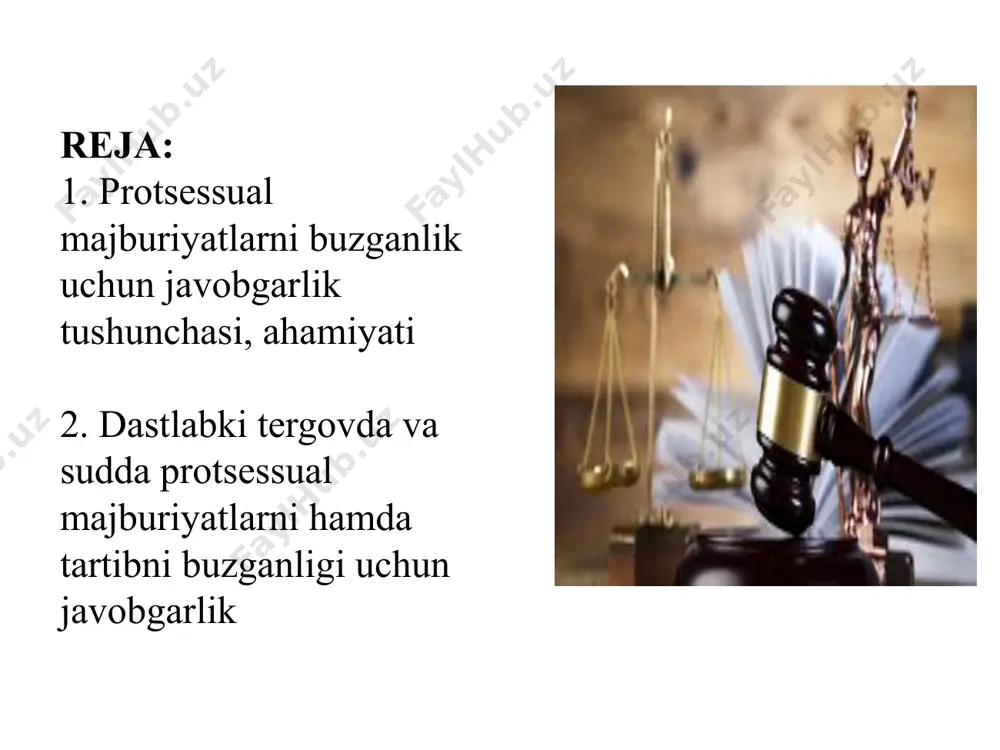 on respublikasi jinoyat-protsessual kodeksining 271-moddasiga ko‘ra jinoyat ishini yuritish chog‘ida jinoyat kodeksining 230-241-moddalarida nazarda tutilgan odil sudlovga qarshi qaratilgan jinoyatni sodir etgan protsess ishtirokchilari o‘zbekiston respublikasi jinoyat-protsessual kodeksining umumiy qoidalariga binoan javobgarlikka tortiladilar. surishtiruvchi, tergovchi, prokuror yoki sudning guvohlantirishdan, ekspertizadan o‘tish, ekspert tekshiruvi uchun namunalar taqdim etish to‘g‘risidagi qonuniy talablarini bajarishdan bosh tortganliklari uchun - jabrlanuvchi va guvohlar; surishtiruvchi, tergovchi, prokurorning talabi bilan izlanayotgan ashyolarni berishdan bosh tortganlik uchun - uyida olib qo‘yish, tintuv o‘tkazilayotgan shaxslar, shuningdek mol-mulki xatlangan shaxslar (gumon qilinuvchi, ayblanuvchi va ularning yaqin qarindoshlaridan tashqari); surishtiruvchi, tergovchi, prokurorning pochta-telegraf jo‘natmalarini xatlash to‘g‘risidagi qarorini bajarmaganlik yoki yetarli darajada bajarmaganlik uchun - aloqa muassasalarining xodimlari; hodisa sodir bo‘lgan joyni ko‘zdan kechirish, tergov eksperimenti o‘tkazish, murdani eksgumatsiya qilish, olib qo‘yish va tintuv o‘tkazishga to‘sqinlik qilayotgan mansabdor shaxslar va fuqarolar; surishtiruv yoki dastlabki tergov ma’lumotlarini oshkor qilganlik uchun, agar ular ma’lumotlarni oshkor qilishga yo‘l qo‘yilmasligi haqida surishtiruvchi, tergovchi, prokuror tomonidan ogohlantirilgan …