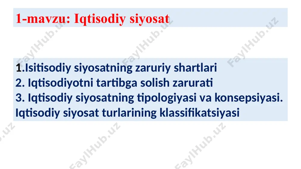 a’siriga ta’sir qilishi mumkin. iqtisodiy siyosat - bu iqtisodiyotni boshqarish sohasidagi davlatning maqsadli chora-tadbirlari tizimi. iqtisodiy siyosatni yaratish jarayoni iqtisodiy rivojlanish holati va istiqbollarini tahlil qilish asosida uning maqsadlarini aniqlashdan boshlanadi. asosiy maqsad - jamiyatning maksimal farovonligiga erishish, jamiyatning erkin rivojlanishi, tashqi va ichki xavfsizlik va huquqiy tartibni ta’minlash. xalq xo‘jaligini yuritishning asosiy usuliga aylangan bozor iqtisodiyoti so‘nggi bir necha asrlarda bir qator jiddiy o‘zgarishlarni boshdan kechirdi. iqtisodiyot namoyon bo'lishining bozor shakllari uchun tovarlarni ommaviy ishlab chiqarish usullarini joriy etish bo'ldi, bu esa yirik mashinalashgan ishlab chiqarishga o'tish bilan bog'liq bo’ldi va bu usulning rivojlanishi mahsulot birligiga sarflanadigan xarajatlarni keskin kamaytirish imkonini berdi. mahsulot tannarxining pasayishi aholi daromadlarining oshishi bilan birga bozor aylanmasining keskin kengayishiga olib keldi. xviii-xix-asrlarda sodir boʻlgan iqtisodiy jarayonlar jamiyatda sifat jihatidan yangi vaziyatni yuzaga keltirdi, ijtimoiy-iqtisodiy jarayonlarning yana bir munosabati: bozor va davlat mexanizmlari oʻrtasidagi munosabatlarga asos yaratdi. iqtisodiy tizimning rivojlanishi ma'lum bir bosqichda davlat tomonidan …