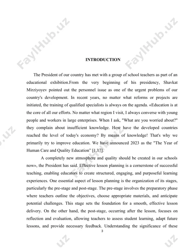ute to effective teaching, student engagement, and learning assessment. the task of the course work.the tasks of this coursework include: 1. exploring the components and strategies involved in the pre-stage of lesson planning, such as setting objectives, selecting materials, and anticipating challenges. 2. examining the post-stage of lesson planning, focusing on reflection, assessment, and feedback to enhance future teaching practices. 3. evaluating the interconnection between the pre-stage and post-stage, and how they contribute to a continuous cycle of improvement in teaching. 4. investigating the practical applications of these stages for teachers at different levels of education. the object of the course work.the object of this coursework is the process of lesson planning, with a particular focus on the pre-stage and post-stage phases. it will examine the methods and strategies used in preparing lessons before delivery and assessing their effectiveness after implementation. the subject of cource work.the subject of this coursework …