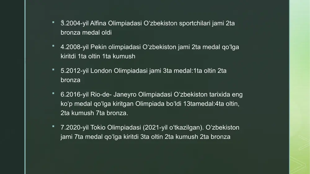 oʻzbekistonsportchilarining olimpiyadagi ishtiroki tarixi - Page 5