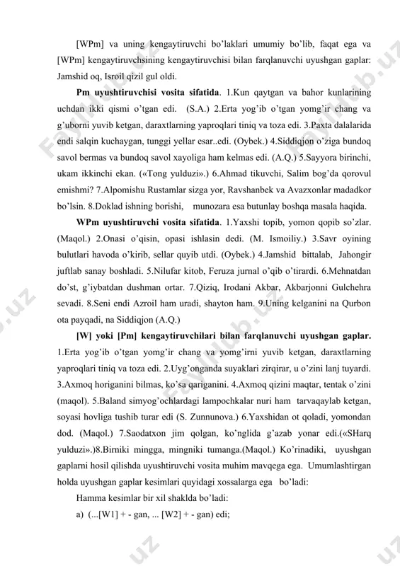 biyotlar: 1. ne‘matov h. va b. o’zbek tili struktural sintaksisi. -t.: universitet, 2000. 2. mengliev b. o’zbek tilining struktur sintaksisi –qarshi., 2003. 3. g’ulomov a., asqarova m. hozirgi o’zbek adabiy tili. sintaksis. -t.: 1989. 4. o’zbek tili grammatikasi. ii tom. sintaksis. - t.: fan, 1975. - 548 b. 5. www.ziyonet.