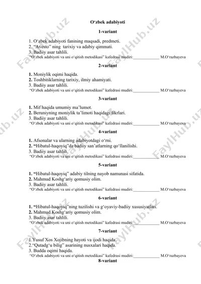 o‘zbek adabiyoti variantlari — DOCX