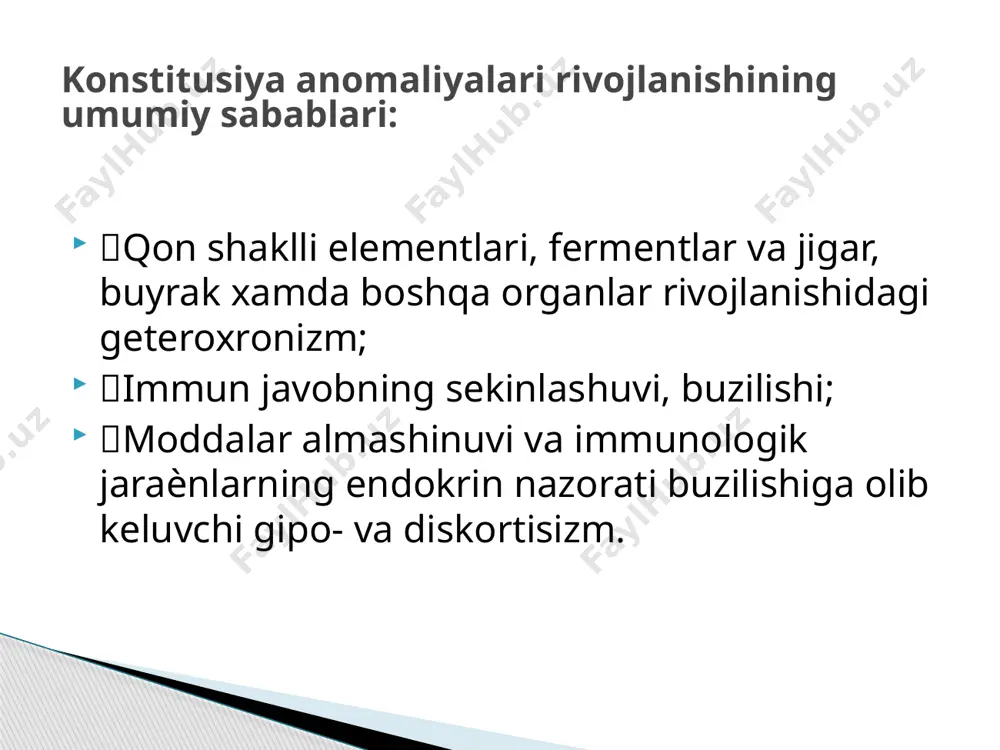 bashorati limfatiko-gipoplastik diatez (lgd) – limfoid to‘qimalarning diffuz giperplaziyasi (limfa tugunlari va ayrisimon bezning kattalashuvi), endokrin sistemaning disfunksiyasi, organizm reaktivligining keskin o‘zgarishi va immunitet xamda bola organizmining tashqi muxitga moslanishuvi jaraѐnni ng buzilishi bilan kechuvchi konstitusiya anomaliyasidir. «limfatiko-gipoplastik diatez» tushunchasini 1889-1889 yy avstriyalik patolog a.pal'tauf va pediatr t.esherix klinik pediatriyaga tadbiq qilishgan lgd tarqalishi ekddan kam, va 10-12% ni tashkil qiladi, sepsis va pnevmoniya bilan kasllanganlar orasida esa – 30% teng. limfatiko-gipoplastik diatez etiologiya va patogenezi lgd kelib chiqishini buyrak usti bezi po‘stloq qismining birlamchi zararlanishi bilan bog‘lashadi. gipokortisizm arterial gipotenziya va mushaklar gipotoniyasi, stress xolatlarga chidamaslik; gipofizning aktivlashuvi natijasida aktg ishlab chiqishning pasayishi va stg ko‘payishi. buyrak usti bezi orqali katexolaminlar va glyukokortikoidlar ishlab chiqarilishining pasayishi diskortisizmga olib keladi, mineralokortikoidlar ustunlik qiladi va limfoid to‘qimalar, ayrisimon bezning ikkilamchi giperplaziyasi rivojlanadi. сув-минераллар алмашинувининг нотурғунлиги стресс холатларга чидамсизлик микроциркуляциянинг тез бузилиши томирлар деворининг юқори ўтказувчанлиги бунинг натижасида: токсикозларнинг тез ривожланиши бронхиал …