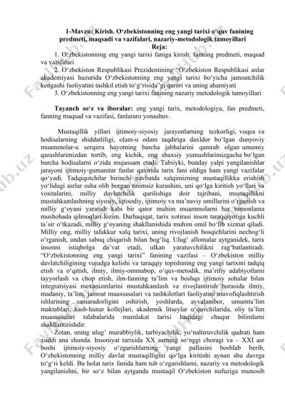 o‘zbekistonning eng yangi tarixi faniga kirish — DOC