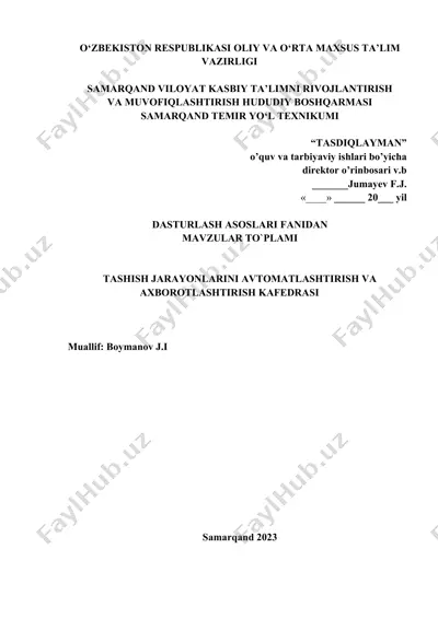dasturlash asoslari fanidan mavzular to`plami — DOCX