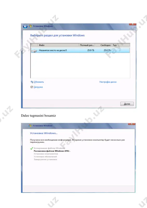 tizimi zamonaviy, xavfsizlik va siqish funksiyalari mavjud exfat usb va sd-kartalar (yangi) fat32dan ustun, lekin ntfs darajasida emas ext4 linux tizimlari tez, ishonchli, eng keng tarqalgan linux fayl tizimi apfs macos apple tomonidan yaratilgan, zamonaviy fayl tizimi 5. linux’da disklari bilan ishlash komandasi disklar va bo‘limlar: komanda tavsifi lsblk disk va bo‘limlarni daraxt ko‘rinishida ko‘rsatadi df -h foydalanilayotgan bo‘sh/band disk hajmi fdisk disk bo‘limlarini boshqarish (mbr uchun) parted yangi disklar uchun gpt bo‘limlari yaratish mkfs fayl tizimi yozish (formatlash) mount diskni tizimga ulash fat32 (file allocation table 32) — bu microsoft tomonidan yaratilgan va keng tarqalgan fayl tizimi bo‘lib, asosan usb fleshkalar, sd kartalar va eski operatsion tizimlar uchun ishlatiladi. fat32 haqida asosiy ma'lumotlar: xususiyat tavsif yaratilgan 1996-yilda, windows 95 osr2 bilan maksimal fayl hajmi 4 gb dan oshmasligi kerak maksimal disk hajmi 2 tb (amalda 32 gb gacha windows’da format qilinadi) bo‘lim hajmi 512 baytdan 32 kbgacha fayl tizimi …