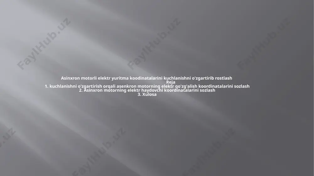 orning tezlik-moment xususiyatlari maxsus dastur talablariga javob berish uchun moslashtirilishi mumkin. bundan tashqari, asinxron motorning kuchlanishini sozlash uning samaradorligi va quvvat omiliga bevosita ta'sir qilishi mumkin. dvigatel yuki va ish sharoitlari asosida kuchlanish darajasini optimallashtirish orqali optimal ishlashni saqlab, energiya sarfini minimallashtirish mumkin. bu, ayniqsa, vosita turli xil yuk sharoitida ishlaydigan ilovalarda juda muhimdir, chunki kuchlanishni sozlash energiyani tejashga va operatsion xarajatlarni kamaytirishga yordam beradi. sanoat sharoitida asinxron motorlarning elektr haydovchi koordinatalarini kuchlanishni o'zgartirish orqali sozlash ko'pincha murakkab boshqaruv tizimlariga birlashtirilgan. ushbu tizimlar dvigatelning ishlashini doimiy ravishda kuzatib borish va real vaqtda kuchlanish darajasini sozlash uchun sensorlar va enkoderlar kabi qayta aloqa mexanizmlaridan foydalanadi. boshqarishning bunday darajasi dvigatelning ishlashini umumiy tizim talablari bilan aniq muvofiqlashtirish imkonini beradi, bu esa samaradorlik va ishonchlilikni oshirishga olib keladi. shuni ta'kidlash kerakki, kuchlanishni sozlash dvigatelning ishlashi va samaradorligi nuqtai nazaridan sezilarli foyda keltirishi mumkin, lekin u vosita ishlab chiqaruvchisi ko'rsatmalariga va sanoat standartlariga muvofiq …