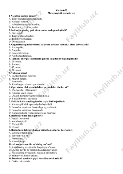 mutaxassislik nazariy test — DOCX