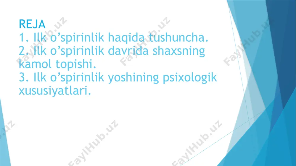 bo’lish bilan boshqa yosh davrlaridan keskin farqlanadi. ilk o’spirinning psixik rivojlanishini harakatga keltiruvchi kuch jamoat tashkilotlari, o’quv jamoasi, ta’lim jarayoni qo’yadigan talablar darajasining oshishi bilan u erishgan psixik kamolot o’rtasidagi ziddiyatdan iboratdir. turli qarama-qarshiliklar, ziddiyatlar ilk o’spirinning axloqiy, aqliy, nafosat jihatdan tez o’sishi orqali bartaraf qilinadi. ilk o’spirinlik yoshida shaxsning kamol topishi ilk o’spirinlik yoshidagi o’zgarishlar maktab, oila, shaxslararo munosabatlardagi mavqyeni yanada mustahkamlashning muhim omili hisoblanadi. yangicha ta’lim muassasidagi odatlanilmagan vaziyatning shaxslararo munosabat va muloqot ko’lamining kengayishi o’zining aqliy, axloqiy, irodaviy his-tuyg’ularining xususiyatlarini oqilona baholash, qo’yilayotgan talablarga ja vob tariqasida yondashish o’zini anglashni jadallashtiradi. bunday ta’lim tizimidagi o’quvchilarning o’zini anglashga aloqador xususiyatlari mavjud. ular avval, o’zlarining kuchli va zaif jihatlarini, yutuq va kamchiliklarini, munosib va nomunosib qiliqlarini aniqroq baholash imkoniyatiga ega bo’ladilar. ilk o’spirinda o’zining ruhiy dunyosini, shaxsiy fazilatlarini, aql-zakovatini, qobiliyati hamda imkoniyatini aniqlashga intilish kuchayadi. o’z xulq-atvorini jilovlash, his-tuyg’ulari hamda ichki kechinmalarini tushunish ishtiyoqi vujudga kela boshlaydi. ilk o’spirindagi …