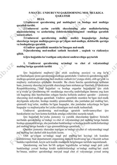 unduruvni qarzdorning mol mulkiga qaratish — DOCX