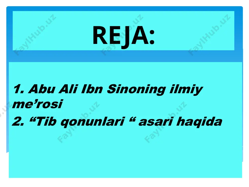 ti katta boʻldi ibn sino undan tabobat darenini olib, bu ilmning koʻp sirlarini oʻrgangan.qumriy bu davrda ancha keksayib qolgan boʻlib,999-yilda vafot etdi. ibn sino 17 yoshdayoq,buxoro xalqi orasida mohir tabib sifatida tanildi.oʻsha kezlarda hukmdor nuh ibn mansur betob boʻlib, saroy tabiblari uni davolashdan ojiz edilar.dovrugʻi butun shaharga yoyilgan yosh tabibni amirni davolash uchun saroyga taklif qiladilar.uning muolajasidan bemor tezda sogʻayib, oyoqqa turadi.evaziga ibn sino saroy kutubxonasidan foydalanish imkoniyatiga ega boʻladi. somoniylarning kutubxonasi oʻsha davrda butun oʻrta va yaqin sharqdagi eng katta va boy kutubxonalardan sanalardi. ibn sino bir necha yil davomida shu kutubxonada kecha-yu kunduz mutolaa bilan mashgʻul boʻlib, oʻz davrining eng oʻqimishli, bilim doirasi keng kishilaridan biriga aylandi va shu paytdan boshlab oʻrta asr falsafasini mustaqil oʻrganishga kirishdi. u yunon mualliflarining, xususan, aristotelning „metafizika“ asarini berilib mutolaa qildi. lekin bu kitobda bayon qilinganlarning aksariyati ibn sinoga tushunarsiz edi. olimning ilmiy ijodi 18 yoshidan boshlandi.unuh ibn mansurga atab nafsoniy quvvatlar …