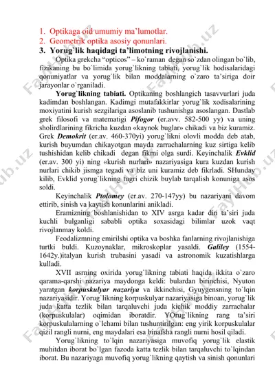 optika haqida taqdimot — DOCX