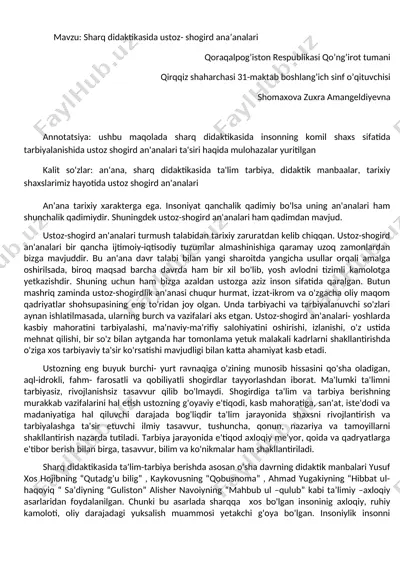 sharq didaktikasida ustoz- shogird ana’analari — DOCX