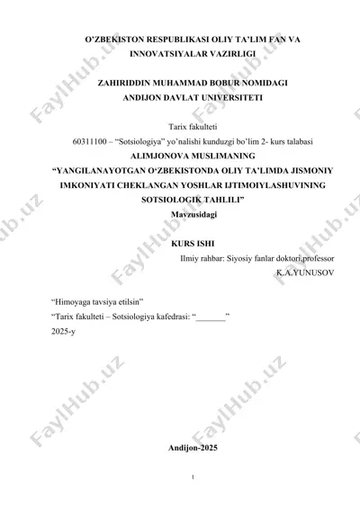 "yangilanayotgan o‘zbekistonda oliy ta’limda jismoniy imkoniyati cheklangan yoshlar ijtimoiylashuvining sotsiologik tahlili" — DOCX
