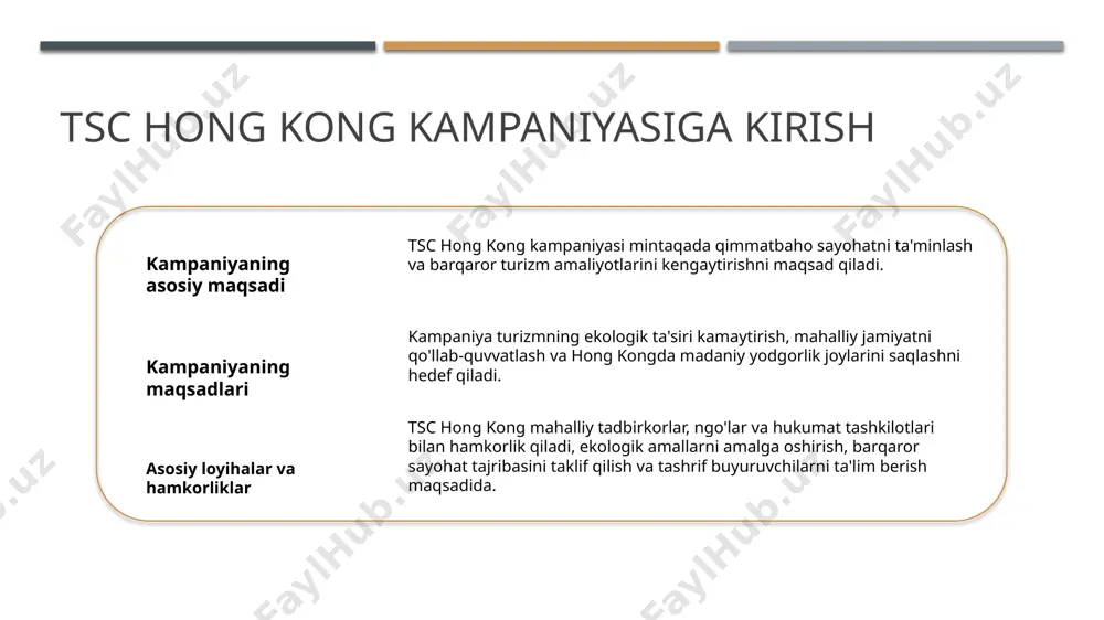 xnologiyalari sohasida yashovchi insonlarga yo'naltiriladi, ayniqsa, markaziy va kozuei bey mintaqalarida yashaydiganlarga. tsc hong kong kampanyasini rivojlantirish strategiyalari ijtimoiy media bilan ishtirok instagram va facebook kabi platformalardan foydalanib, kampaniya yangiliklarini, foydalanuvchi tomonidan yaratilgan kontentni almashish va obunachilarga interaktiv postlar orqali munosabatda bo'ling. ta'sirchilar bilan hamkorlik mahalliy ta'sirchilar bilan hamkorlik qilish, keng obrozga yetish va ularning ishonchini foydalanib, tsc hong kong kampaniyasini samarali ravishda rivojlantirish uchun foydalaning. jamoat tadbirlari kampaniya etrafidagi shovqinlarni yaratish va jamoat ishtirokini rivojlantirish maqsadida pop-up do'konlar, atelе, yoki xayriya tadbirlarini tashkil eting. tsc hong kong kampanyasiga mablagʻ ajratish bozor tadqiqot xarajatlari hong kongdagi maqsad a'zolarini va raqobatni tushunish uchun bozor tadqiqotini olib borish uchun mablagʻning 20% ni ajratish. reklama va reklama xarajatlari mablagʻning 30% ni ijtimoiy media, reklama panellari va mahalliy etkazib beruvchilar bilan hamkorlik qilish uchun reklama uchun ajratish. tadbirkorlik va hamkorliklar uchun tashriflar mablagʻning 25% ni mahalliy tadbirlarni qo'llab-quvvatlash va hong kong asosida tashkilotlar bilan …