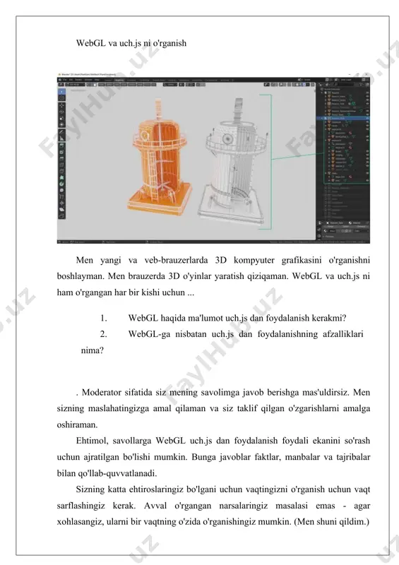 haderlaringizni/narsalaringizni va hokazolarni yozib qo'yishga etarlicha moslashuvchan va maqsadlaringizga erishish uchun qutingizdan yetarli kuchga ega. uchinchi jildni qo'lga kiritdim, lekin glsl-ga o'tib uch.js shadermaterial bilan juda ko'p tajriba o'tkazdim. buning bir usuli - uch.js hali siz uchun narsalarning ko'pini qisqartiradi, lekin u sizga barcha renderlarni (projektor, animatsiya) qobiliyatlari uchun juda toza, past darajadagi kirish imkonini beradi. shunday qilib, siz " bu ajoyib ochiq gl-qo'llanmani . siz matritsalarni o'rnatib qo'yishingiz shart emas, chunki ular sizning oldingizga o'rnatadi, kerak bo'lganda yangilab turadi. shader bo'lsa-da, siz noldan yozishingiz mumkin - oddiy rangni ko'rsatish glsl ning ikki qatori bo'lishi mumkin. barcha tamponlarni, to'liq ekranli to'rtburchaklarni va effektlarni bajarishingiz kerak bo'lgan narsalarni sozlaydigan uch.js uchun post-processing plugin-ning ham bor, lekin shader bilan boshlash juda oddiy bo'lishi mumkin. programlanadigan shaderlar zamonaviy 3 o'lchamli grafikalarning mohiyatiga ega bo'lganligi sababli, mening javobim nuqsonni yo'qotadi deb umid qilaman. ertami-kechmi, buni amalga oshiradigan har qanday kishi hech bo'lmaganda kaput ostida …