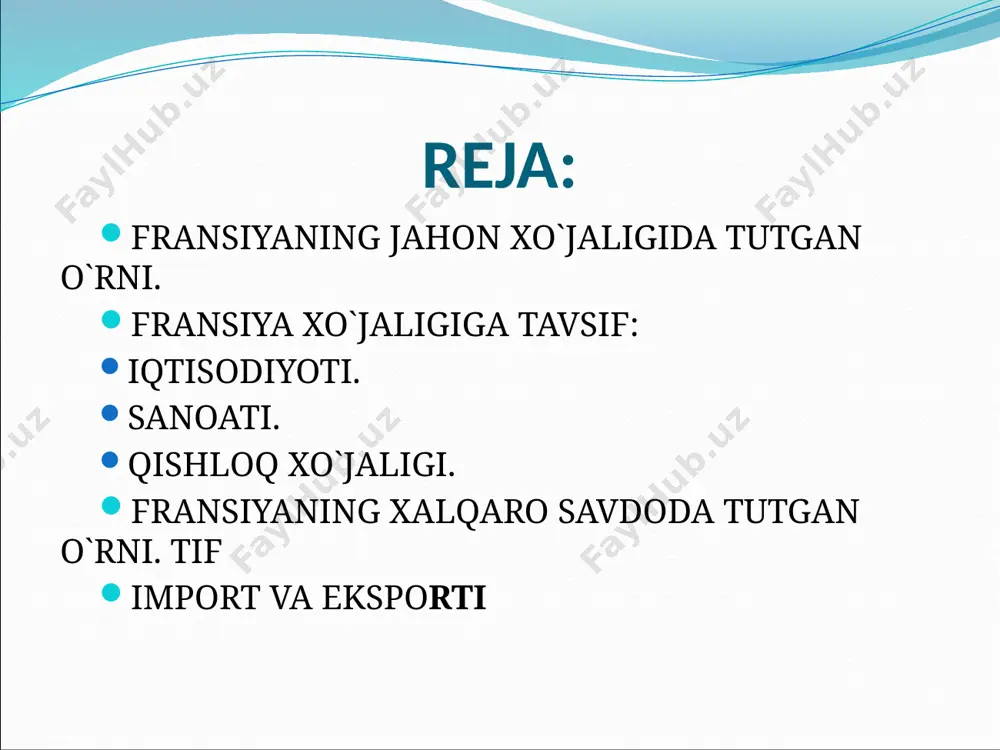 da tug‘ilish darajasi past taxminan 1000 kishi hisobiga 12 ta chaqaloq to‘g‘ri keladi. fransiyaning salkam 25,6 mln. aholisi faol aholi toifasiga kiradi ulardan 19,5 millioni doimiy ishi bilan band bo‘lganlar va 3,1 millioni yoki faol aholining 12,5 foizi ishsizdir. mamlakatda erkaklar ayollarga qaraganda ko‘proq, ya’ni barcha aholining 53 foizini erkaklar, 47 foizini ayollar tashkil etadi plan de paris en 1717, cahiers de géographie de saint-cyr fransiyaning davlat tuzilishi respublika. uni davlat prezidenti boshqaradi. hozirda fransiya prezidenti nicola prezident 7 yilga saylanadi fransiya respublikasi quyidagi holatda tarkib topgan: mustamlaka yerlar (22 ta chegaradosh va 96 ta ma’muriy terretorial okrug), 4 ta dengizorti ma’muriy territorial okrug (gvadelupa, martinika, gviana, reyuon), 4 ta dengizorti hudud (fransuz polineziyasi, yangi kaledoniya oroli, uolles va futuna, janubiy yerlar va fransiya antarktidasi), shuningdek, alohida haq-huquqlarga ega hudud (mayor, sen-per mikelon). fransiya yevropa ittifoqi (yei), yevratom, g‘arbiy yevropa ittifoqi va bir necha siyosiy hamda iqtisodiy tashkilotlar a’zosi. 1949 …