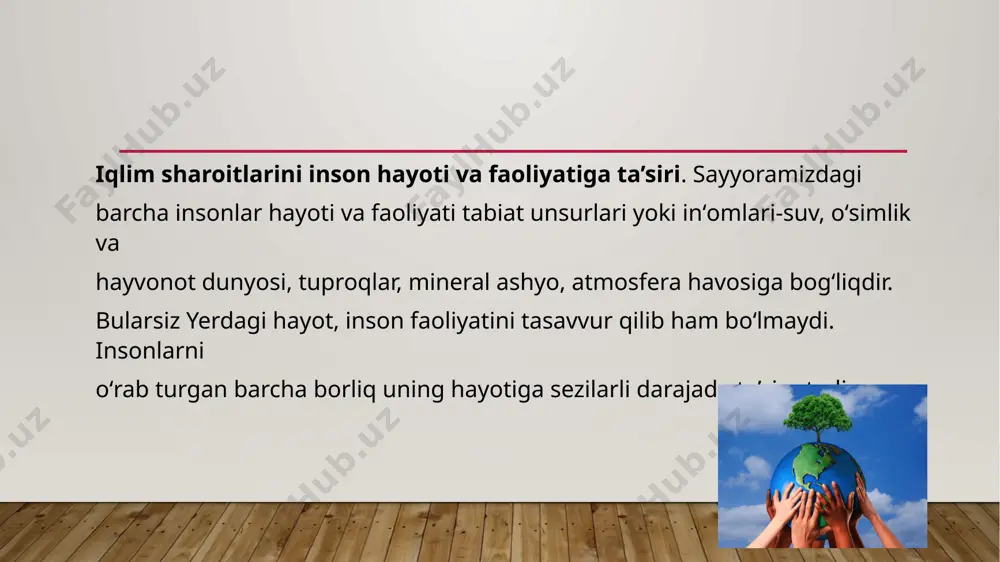 an bir qator siyosiy tavsiyalarini berdilar: ➢ global miqyosda chiqindilarni kamaytirish va haroratga nisbatan parij shartnomasi (atmosferada karbonat angidrid gazini kamaytirish boʻyicha choratadbirlarni tartibga soluvchi bmtning iqlim oʻzgarishi toʻgʻrisidagi konvensiya boʻyicha kelishuv) maqsadlariga erishish uchun barcha choralarni koʻrish; ➢ ekologik toza, barqaror, inklyuziv rivojlanishni uzoq muddatli rejalashtirishda ichki iqlim migratsiyasi omili hisobga olinishi toʻliq ta’minlash; ➢ ichki iqlim migratsiyasi moslashish strategiyalaridan biriga aylanishi va rivojlanishning ijobiy natijalarini berishi uchun migratsiyaning har bir bosqichiga tayyorgarlik koʻrish; ➢ maqsadli siyosatni oqilona ishlab chiqish uchun ichki iqlim migratsiyasi sabablarini chuqur oʻrganishga sarmoya kiritish. xalqaro bir guruh olimlarning fikriga koʻra, 2070-yilda 1 mlrd. dan 3 mlrd.gacha odamlar noqulay iqlim sharoitiga yashash ehtimoli bor. ushbu muammolar iqlimi issiq hududlarga toʻgʻri keladi. olimlarning taxminiga koʻra, 3,5 mlrd odamlar afrika, janubiy amerika, shimoliy avstraliya va janubiysharqiy osiyo mamlakatlari 2070-yilga kelib sahroi kabir sharoitida yashashga majbur boʻladi (1-rasm). issiq hududlar sharoitida yashash koʻpchilik insonlarda ogʻir kechadi. yuqori darajali …