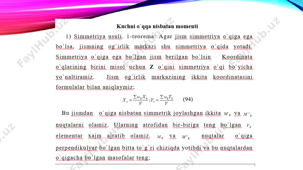 jismlarning og'irlik markazini aniqlash usullari - Page 3