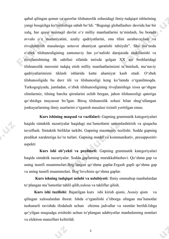 s , bir tomondan, so‘z shakllarining bog‘lanish qoidalarini, ikkinchi tomondan, tarkibida bu qoidalar ro‘yobga chiqadigan bir butunlikni – gapni o‘rganadi. bog‘li nutqning axborot tashuvchi eng kichik birligi va shunday birliklarning umumlashgan namunasi gapdir. demak, sintaktik sathning asosiy birligi va sintaksisning asosiy o‘rganish ob’ekti gap hisoblanadi. gap bir butunlik sifatida gap bo‘laklaridan va so‘z birikmalaridan iborat. demak, gapning ichki tuzilish birligi gap bo‘laklari va so‘z birikmalaridir. sintaksisning o‘rganish ob’ekti uchta va shunga ko‘ra, sintaksis uch turga bo‘linadi: 1) so‘z birikmasi sintaksisi: 2) gap sintaksisi: 3) matn sintaksisi. sintaktik birliklar ham til birligi sifatida tizim tarkibida sintagmatik va paradigmatik munosabatlar bo‘ladi. ma’lum bir sintaktik birlikning boshqa sintaktik birlik bilan ketma-ket munosabati sintagmatik munosabatni hosil qiladi. sintaktik birlik til tizmasi tarkibida yuqori sath birligi sifatida shakl va mazmun birligidan tashkil topgan bir butunlik ekan, sintaktik birliklar o‘rtasida sintagmatik munosabat ham ikki tomonlama xususiyatga ega bo‘ladi: a) shakliy sintagmatik munosabat, b) mazmuniy sintagmatik munosabat. …