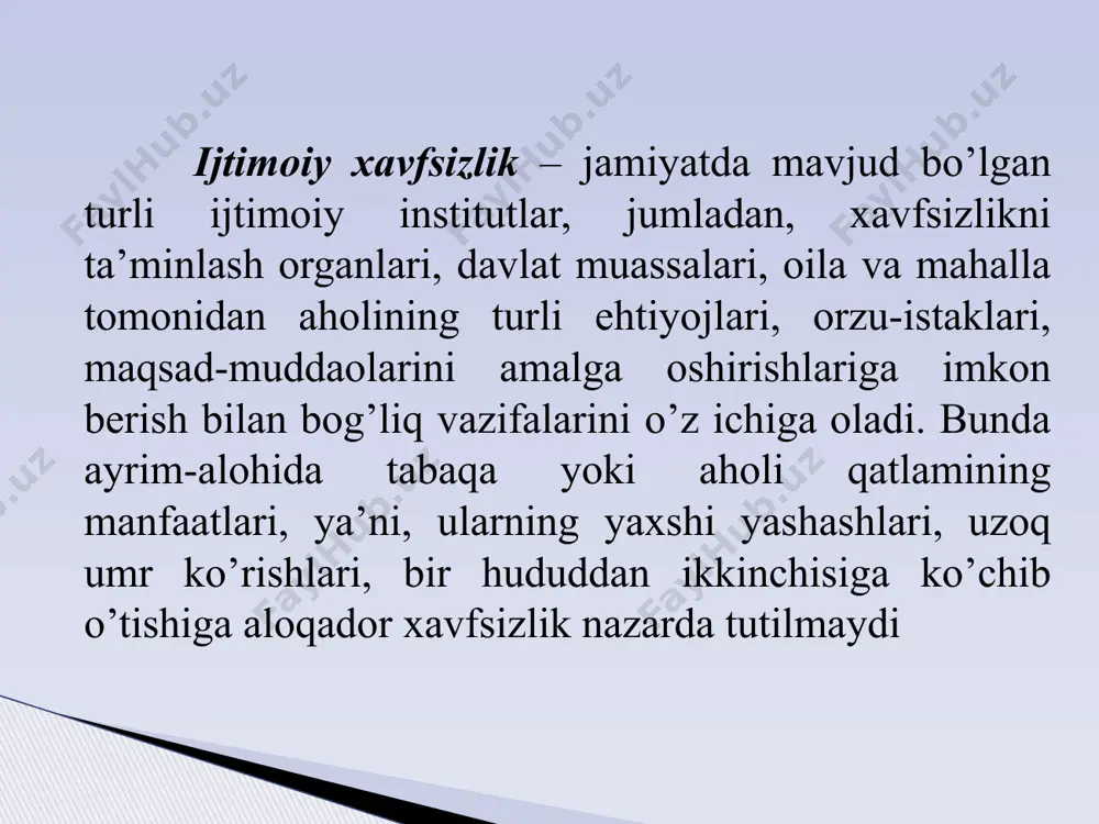 diga o’ziga xos vazifalarni qo’yadi. 2. informatsion-psixologik xavfsizlik informasion tahdid va uning psixologik mohiyati ko’plab siyosatchilar, psixologlar izlanishlarining predmetiga aylanib bormoqda. g.pochepsovning ta’kidlashicha, axborot urushida eng avvalo psixologik qonuniyatlar inobatga olinadi. axborot-psixologik qurol – bu yangi turdagi qurol bo’lib, u ommaviy axborot vositalari, kompyuter o’yinlari, internet tizimi yordamida inson ongi orqali uning psixikasiga ta’sir ko’rsatishga mo’ljallangandir. “axborot urushi” tushunchasi nisbatan yangi bo’lib, u o’ziga siyosiy, iqtisodiy va ijtimoiy-madaniy borliqning turli jabhalarini qamrab oladi. uning asosiy ko’rinishlaridan biri – kompyuter viruslari va yangi texnologiyalarni o’g’irlash orqali ziyon yetkazishdir. axborot urushining oqibatida avvalo tanlab olingan auditoriya (ko’pincha bu yoshlar auditoriyasi)ning bilimlari, ta’lim tizimiga ta’sir ko’satilib, ularning an’anaviy madaniyatini qo’porib tashlashga urinish sodir bo’ladi. bunday sharoitda odatda “hamma hammaga qarshi” bo’lib, mag’lub tomon odatda u yoki bu sohadagi ustuvor maqomini batamom yo’qotadi axborot urushlari olib borishning uslullari ham turlicha bo’lib, uning asosiylari quyidagilardir: 1. axborot xurujlarining eng keng tarqalgan turiga avvalo reklamani kiritish …