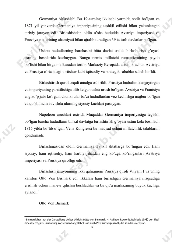 1862-1866 yillarda parlament bilan kelishgan holda haqiqiy diktatura o’rnatdi. bismark qirol tomonidan belgilangan soliqlar bilan o’z davlatini qudratga aylantira oldi. avstriyaliklar va frantsuzlar bilan muvaffaqiyatli kurashishga qodir.[footnoteref:2] [2: max osborn: franz krüger. velhagen und klasing, bielefeld/leipzig 1910 (= h. knackfuß (hrsg.): künstler-monographien, bd. 101), s. 44, 97. ] romantizm va millatchilik mafkuraviy darajada germaniyaning birlashuvidan oldin nemis romantizmi paydo bo’ldi, aniqrog’i millatchilik bilan bog’liq edi. ushbu birikma davlatning qonuniyligi uning aholisi bir xilligidan kelib chiqishini tasdiqladi. ushbu turdagi millatchilik davlat mavjudligini uning aholisi tili, madaniyati, dini va urf-odatlari kabi jihatlarga asoslagan. ushbu g’oyaviy oqim adabiyot orqali musiqadan tortib falsafagacha bo’lgan madaniyatda muhim aksini topdi. prussiyada bu millatchilik kayfiyati napoleon qo’shinlariga qarshi urush paytida kuchaygan edi. shunday qilib, «volkssturm» tushunchasi paydo bo’ldi, bu xalq bo’lish ma’nosida «millat bo’lish sharti» ni anglatardi. 1815-1948 yillarda bu romantik millatchilik kuchli intellektual ildizlarga ega bo’lgan liberal xarakterga ega edi. hegel va fixte kabi faylasuflar, geyn …