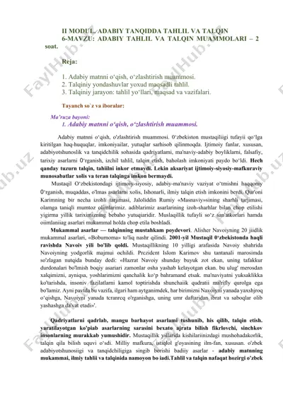 ii modul. adabiy tanqidda tahlil va talqin — DOCX