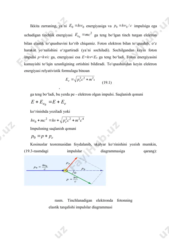 n natijasi o‘zgarmadi. shuningdek elektronlar oqimi ancha kuchsiz bo‘lgan hollarda ham, pribor orqali bir vaqtda faqat bitta zarracha o‘tishi mumkin bo‘lgan hollarda ham natija bir xil chiqdi (v.a.fabrikant 1948 yil). shunday qilib, to‘lqin xususiyatlari nafaqat ko‘p sonli elektronlar oqimiga balki, har bir elektronga alohida xos ekanligi eksperimentda o‘z isbotini topdi. keyinchalik difraksion hodisalar neytronlar, protonlar, atom va molekulalar oqimlari uchun ham kuzatildi. mikrozarralarda to‘lqin xususiyatlar borligining eksperimental isboti tabiatning bunday universal holati materiyaning umumiy xususiyati haqidagi xulosaga olib keldi. demak, to‘lqin xususiyatlari makroskopik jismlarga ham xos bo‘lishi kerak. biroq makroskopik jismlarning massasi katta bo‘lganligi sababli ularning to‘lqin xususiyatlari tajribada aniqlanishi mumkin emas. masalan 10-9 g massaga ega, 0, 5 m/s tezlik bilan xarakatlanayotgan chang zarrasiga 10-21 tartibli de-broyl to‘lqini mos tushadi, ya’ni atom o‘lchamlaridan taxminan 11 tartibga kichikdir. to‘lqinning bunday uzunligini kuzatib bo‘lmaydi. bu misol makroskopik jismlar faqat korpuskulyar xususiyatlarni namoyon etishini ko‘rsatadi. yana bir misolni ko‘rib chiqamiz. potensiallar farqi …