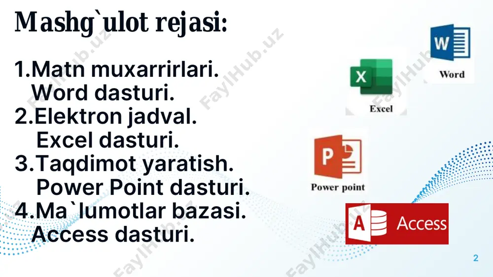 l + num5 - butun matnni tanlash ctrl + f - butun matnda biror bir soʻz yoki jumlani izlash ctrl + h - butun matnda biror bir jumlani topib uni boshqa jumla bilan almashtirish ctrl + e - matnni (kursor turgan abzasni) markaz boʻyicha tеkislash ctrl + l - matnnni (kursor turgan abzasni) chap chеgara boʻyicha tеkislash ctrl + r - matnnni (kursor turgan abzasni) oʻng chеgara boʻyicha tеkislash ctrl + j - matnni (kursor turgan abzasni) ikala chеgara boʻyicha tеkislash) ctrl + b - qalin harflar holatiga oʻtish yoki undan chiqib kеtish ctrl + i - kursiv (yotik) harflar holatiga oʻtish yoki undan chiqib kеtish ctrl + u - chiziqli harflar holatiga oʻtish yoki undan chiqib kеtish elektron jadval. microsoft excel dasturi. birinchi elektron jadval dasturi visicalc (visible calculator - ko'rinayotgan kalkulator) nomi bilan den briklin va bob frenkston tomonidan 1979- yilda ishlab chiqilgan. undan keyin kompyuterlarning turlari va …