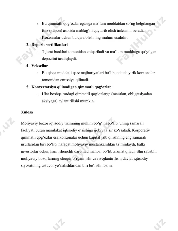 moliyaviy bozorda korporativ qimmatli qog'ozlarning o'rni refarat - Page 5