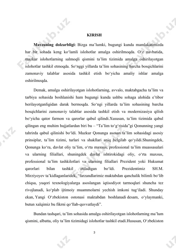 texnikada — radiokarnay mexanik tebranuvchi tizimining bir qismi; havoda tovush toʻlqinlari hosil qilish uchun moʻljallangan; 3) fototexn ikada — kontrasti kamaytirilgan (yumshoq) rasmning fotografik tasvirini olish uchun moʻljallangan moslama; 4) alyuminiy olishda — maydalangan boksit boʻlaklari ishqor eritmasida ishlanadigan apparat. odatda, 12—14 ta shunday apparatni ketma-ket biriktirib, batareya hosil qilinadi. batareyaning bir tomonidan issiq suv berilib, ikkinchi uchidan konsentrlangan natriy alyuminat eritmasi olinadi.[footnoteref:1] [1: katz, jozef, 1947- (1995). poyga avtomobili aerodinamiği: tezlikni loyihalash. kembrij, ma, aqsh: r. bentli. isbn 0-8376-0142-8. oclc 32856137.] kurs ishining ob’ekti: mavzuga oid ma’lumotlar va ularning amaliy tahlili. kurs ishining maqsadi: diffuzorli varaqlarni loyihalash va modellashtirish ma'lumotlarning ahamiyati, ilg’or o’qituvchilar ish tajribasini hisobga olgan holda o’rganish, o’qitish jarayonining samarali bo’lishi uchun ishlab chiqarilgan metodik xulosalardan o’rinli foydalanish. kurs ishining predmeti: diffuzorli varaqlarni loyihalash va modellashtirish ma'lumotlarning ahamiyatini o’rganish metodikasining maqsadi, metodi, vositasi, mazmuni va shakli. kurs ishining vazifalari: 1. diffuzorli varaqlarni loyihalash haqida tushunchalar; 2. diffuzor …