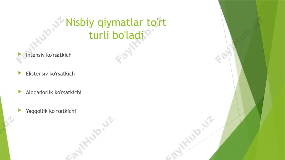 ullarda keltirilib chiqariladi. oddiy usul. variatsion qatordagi xar qaysi bir variantga bir martadan ko'p takrorlanmaganda yoki barcha variantalar bir xil sonda takrorlanganda o'rtacha orifmetik qiymat oddiy usul bilan topiladi. m=; bunda, -yig’indi(summa) belgisi; v-variant(variatsion qator); n-kuzatuvlar soni vazn usuli. bu usul har bir variantga bir necha bor takrorlanib kelganda, kuzatuvlar soni bir necha ko'p bo'lganda (30 dan ko'p) qo'llaniladi. m=; bunda, -yig’indi(summa) belgisi; v-variant(variatsion qator); p-takrorlanish, ushrash chastotasi n-kuzatuvlar soni lahza usuli. o'rtacha arifmetik qiymatni lahza usulida xisoblash variatsion qatordagi har bir variantga bir necha bor takrorlanib kelganda, kuzatuvlar soni ko'p bo'lganda hamda matematik xisoblashlarni soddalashtirish uchun qo'llaniladi. m= a+ i x ; bunda, -yig’indi(summa) belgisi; d-variant(variatsion qator)bilan moda o’rtasidagi farq; d=v-m v-variant(variatsion qator); m-moda p-takrorlanish, ushrash chastotasi n-kuzatuvlar soni aloqadorlik ikki xil bo'ladi: funksional va korreksion. funksional aloqadorlik voqealarni bevosita bir-biri bilan uzviy bog'liqligini ko'rsatadi. bunda bir voqeaning o'zgarishi doimo ikkinchi voqeaning ma'lum kattalikdagi o'zgarishi bilan sodir bo'ladi. korreksion …